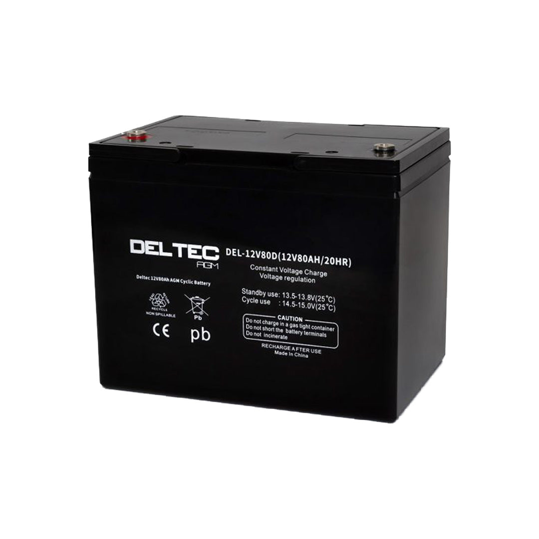 Deltec 12V 80Ah Deep Cycle AGM Battery - DEL-12V80D