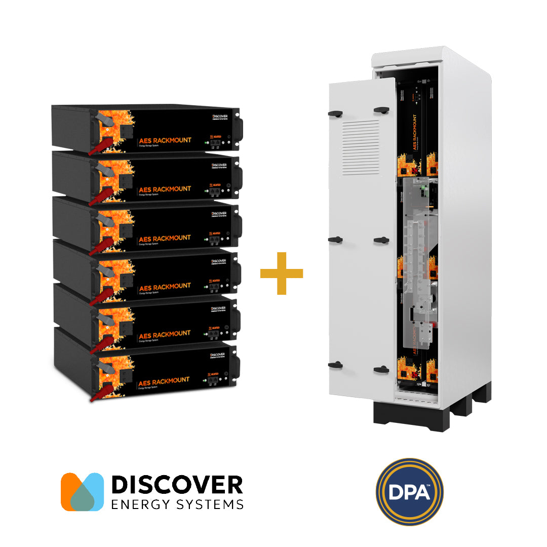 6x Discover AES RACKMOUNT 51.2V 5.12kWh LiFePO4 Battery (Heated) + 1x Discover AES RACKMOUNT 30kWh Slimline IP54 Enclosure