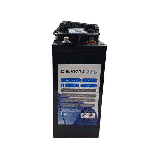 Invicta Lithium 12V 50Ah Slimline Lifepo4 Battery Bluetooth - SNLFT12V50BT