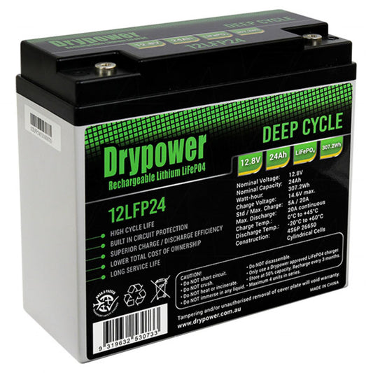 Drypower 12.8V 24Ah Lithium Iron Phosphate (LiFePO4) Battery - 12LFP24