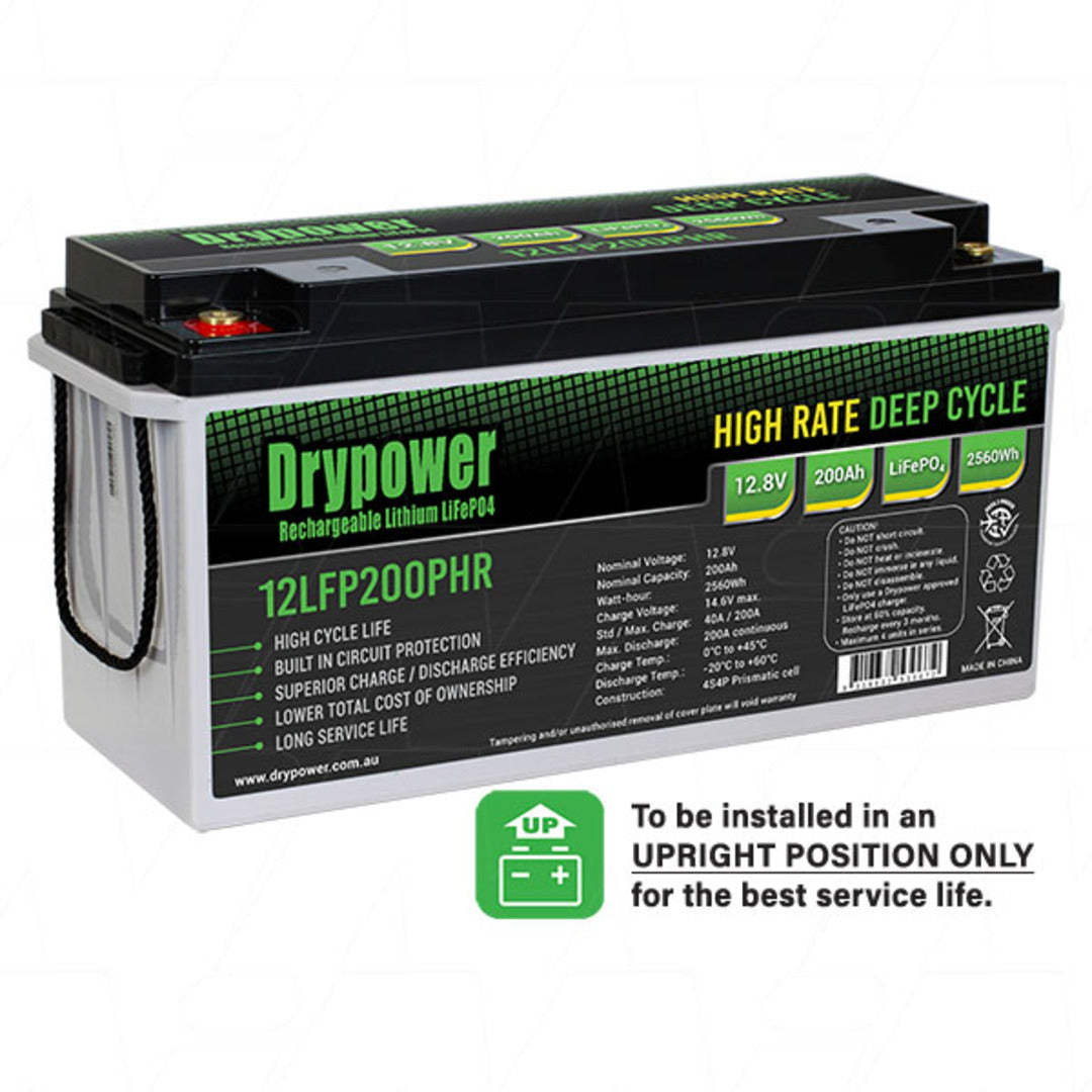 Drypower 12.8V 200Ah High Rate Lithium Iron Phosphate (LiFePO4) Battery - 12LFP200PHR