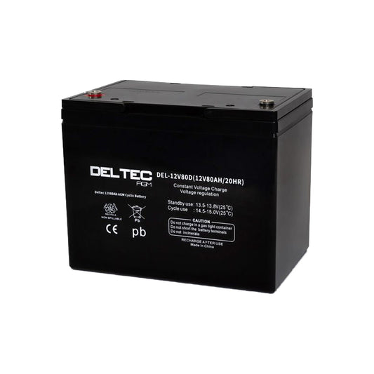 Deltec 12V 80Ah Deep Cycle AGM Battery - DEL-12V80D