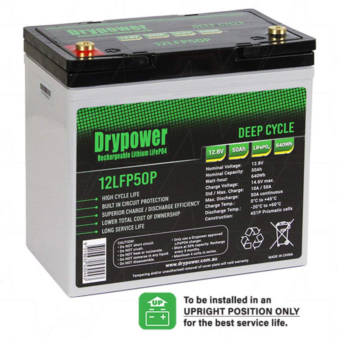 Drypower 12.8V 50Ah Lithium Iron Phosphate (LiFePO4) Battery - 12LFP50P