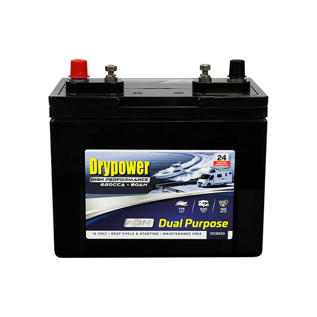 Drypower 12V 80Ah 620CCA Dual Purpose AGM Battery - 12CB620