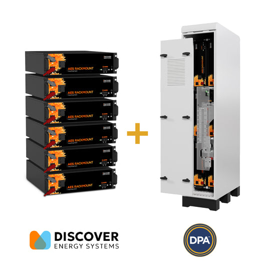 6x Discover AES RACKMOUNT 51.2V 5.12kWh LiFePO4 Battery (Heated) + 1x Discover AES RACKMOUNT 30kWh Slimline IP54 Enclosure