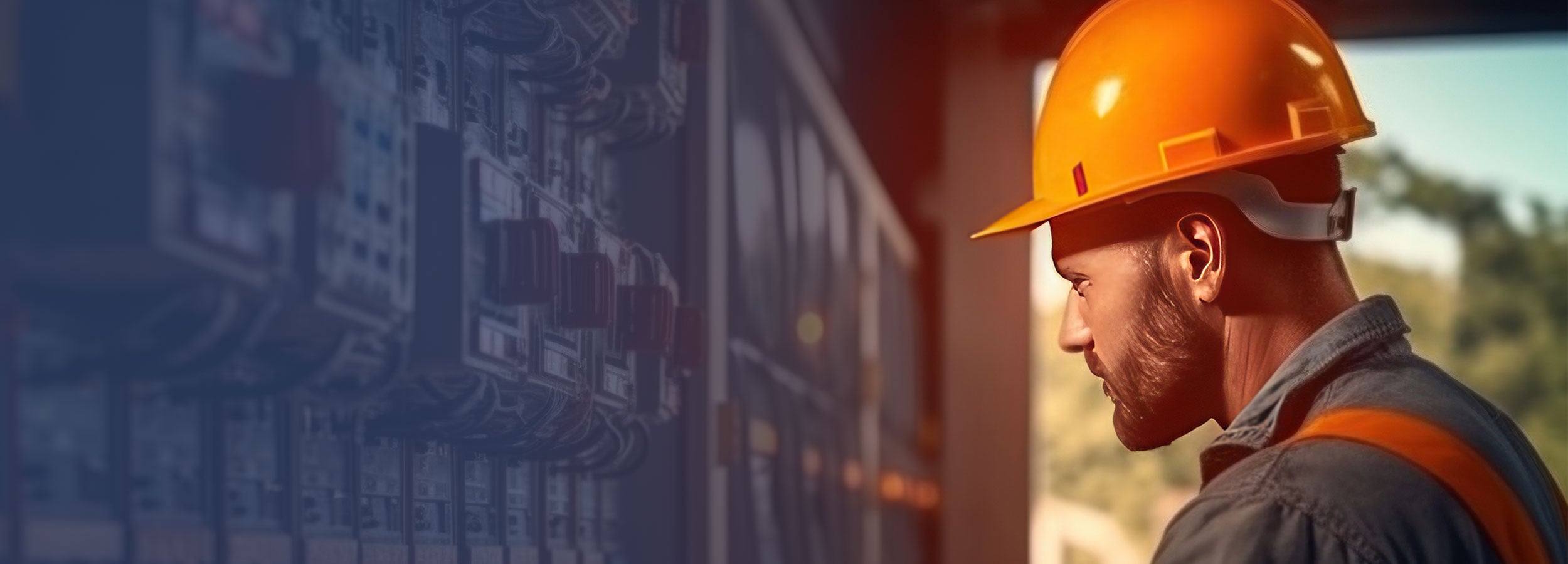 Solar installer wearing an orange hard hat inspecting DPA Energy battery storage equipment inside a commercial installation.