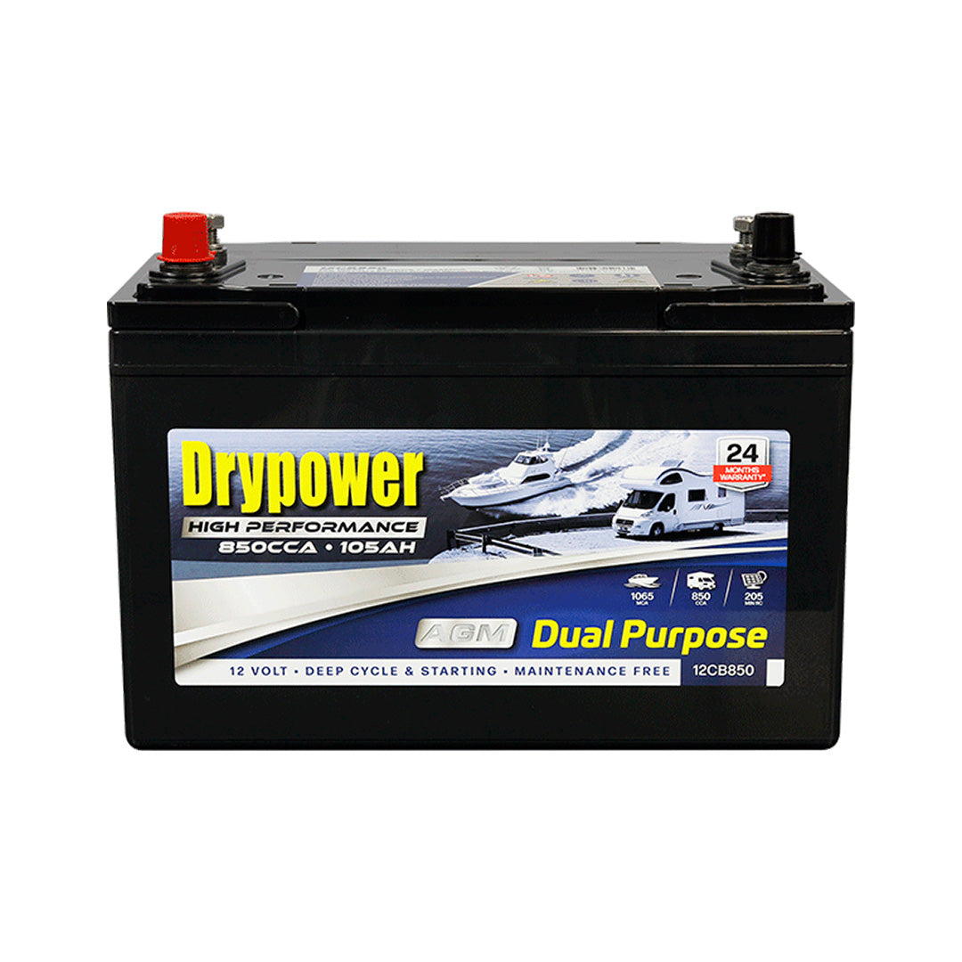 Drypower 12V 105Ah 850CCA Dual Purpose AGM Battery - 12CB850